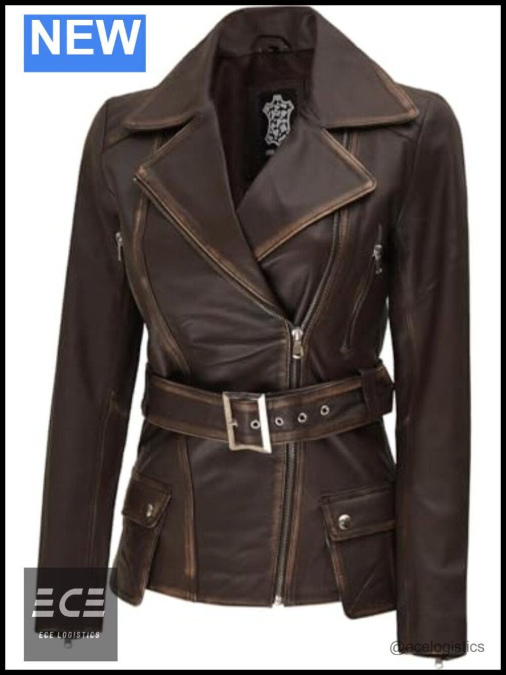 Lambskin Leather Jacket Belted Asymmetrical Moto Women